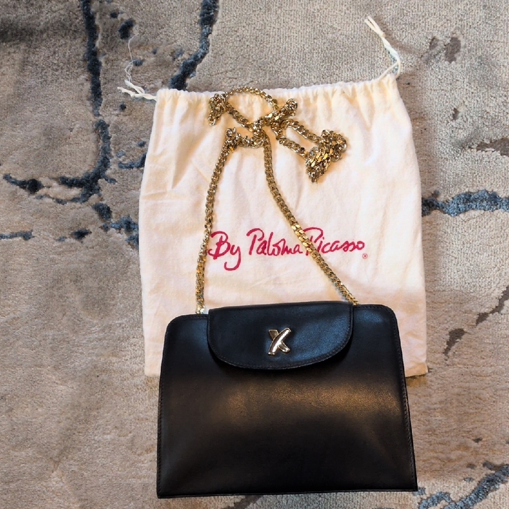 Paloma Picasso Black Crossbody Bag with Gold Chain